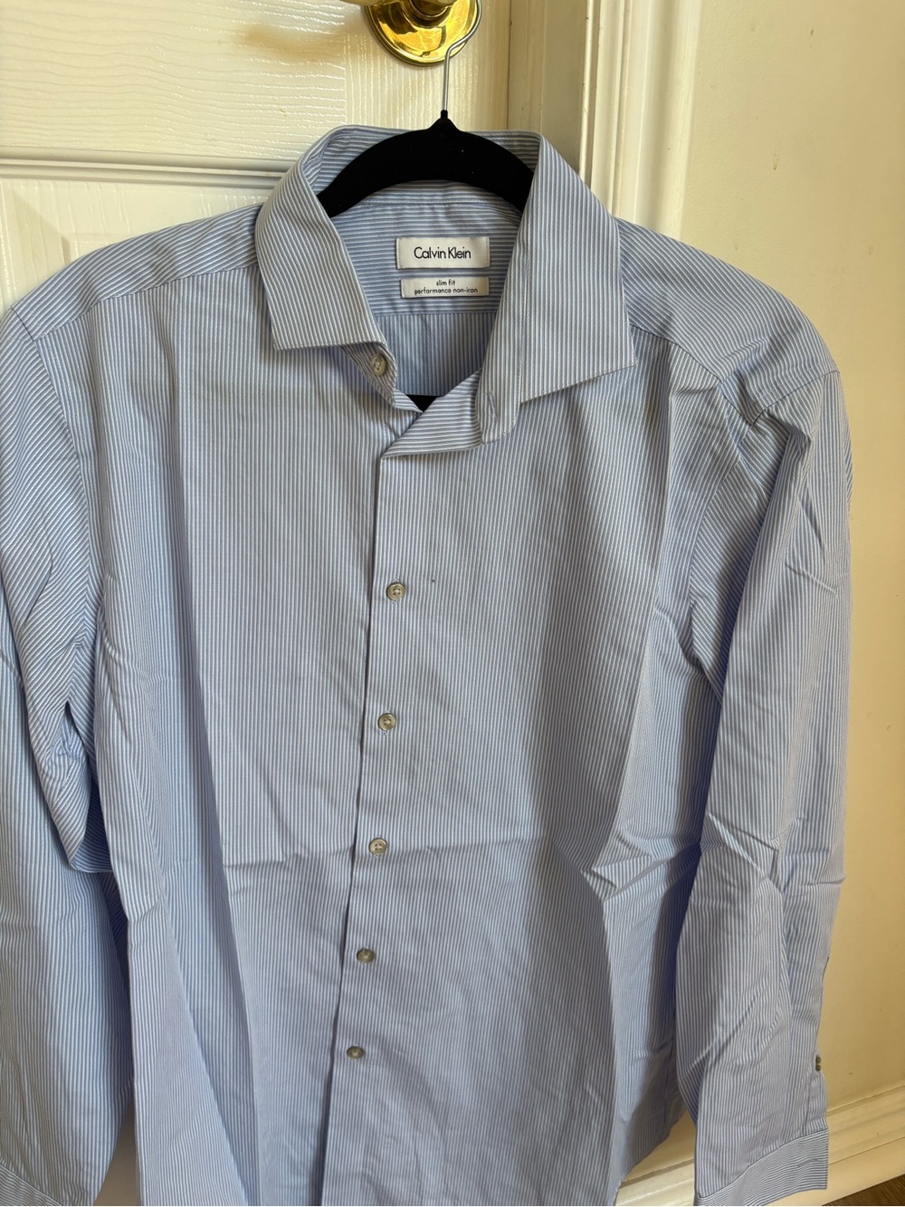 Calvin Klein Men's Blue and White Pinstripe Dress Shirt